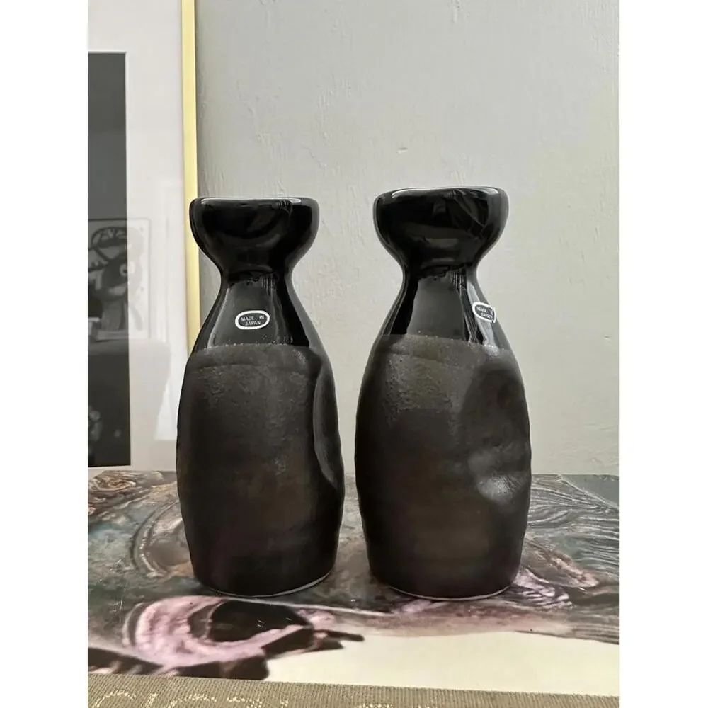 Two Kagetsu Sake Bottles Ceramic Glossy and Metallic 4-5 fl oz Tokkuri - Picture 1 of 4